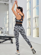 Nylon Graphic Print Sleeveless Two-Piece Yoga Set