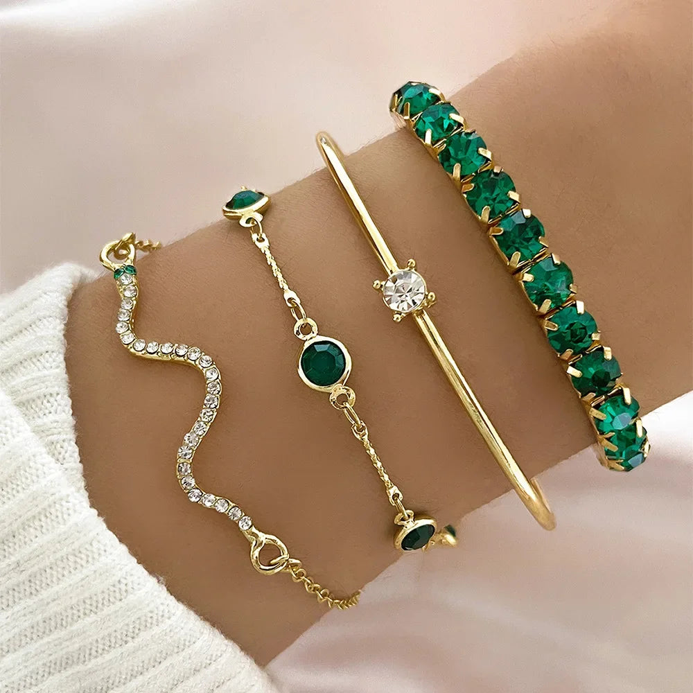 Green Gemstone Bangle Set