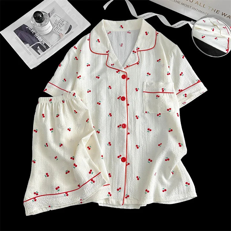 Sweet Cherry Seersucker Pajama Set