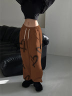 Heart Print Drawstring Wide-Leg Sweatpants