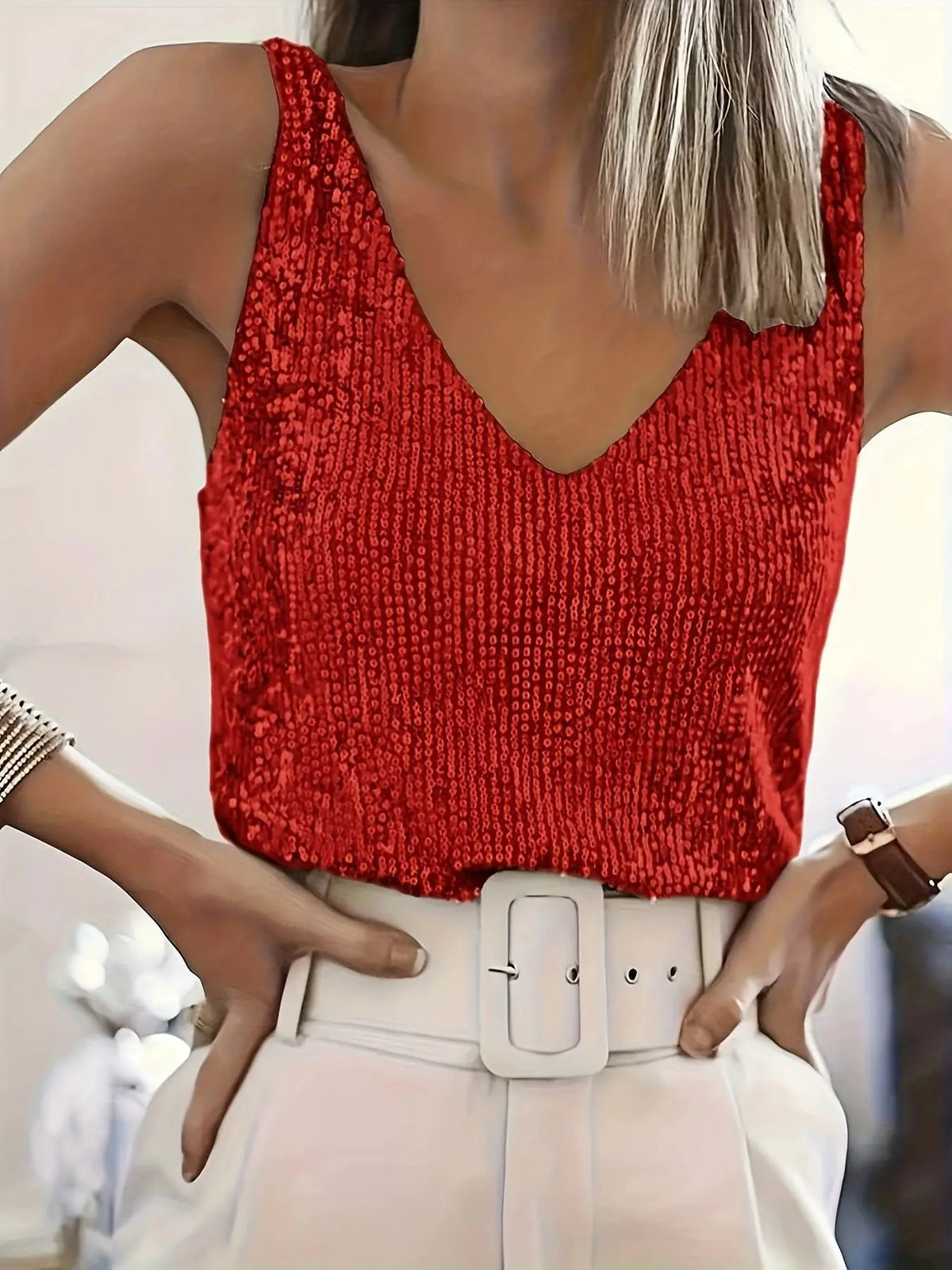 Sequin V-Neck Tank Top