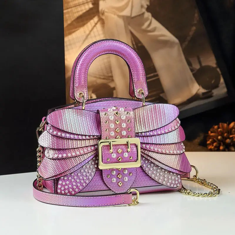 Pearl Rivet Leather Shoulder Bag