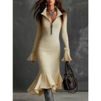 Zipper Lapel Fishtail Dress