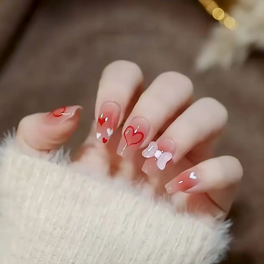 Gradient Wearing Fake Nails Long