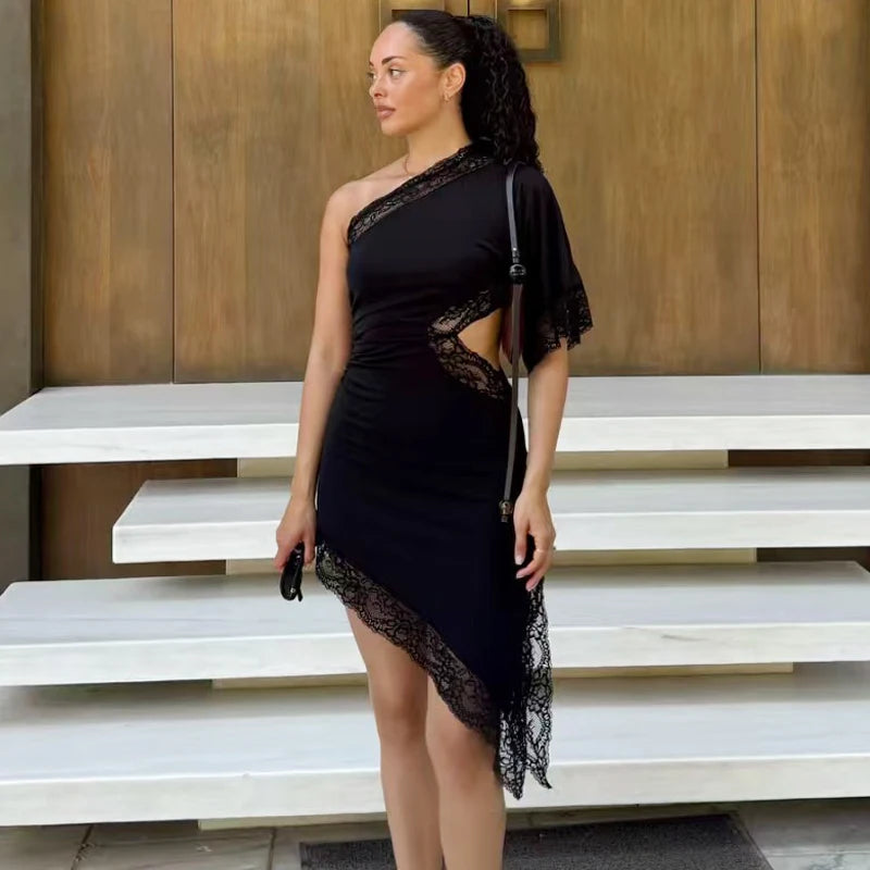 Black Asymmetric Lace Dress