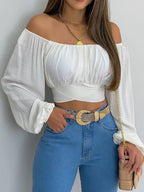 Off-Shoulder Lace-Up Blouse