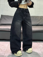 Spider-Web Embroidery Wide-Leg Jeans