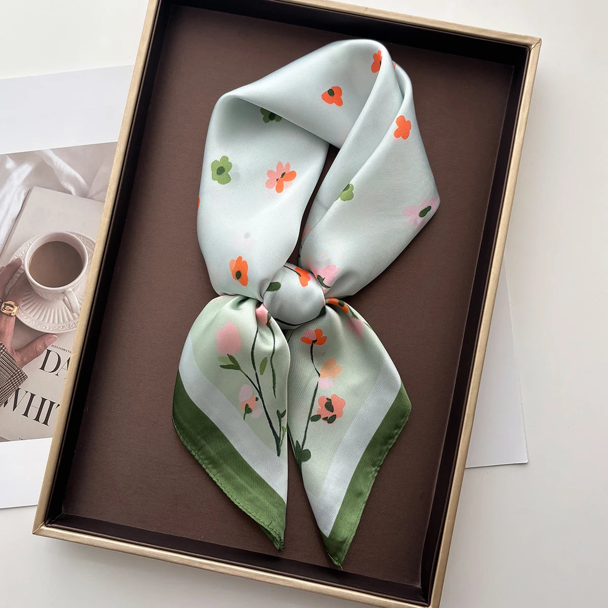 Elegant Floral Satin Square Scarf