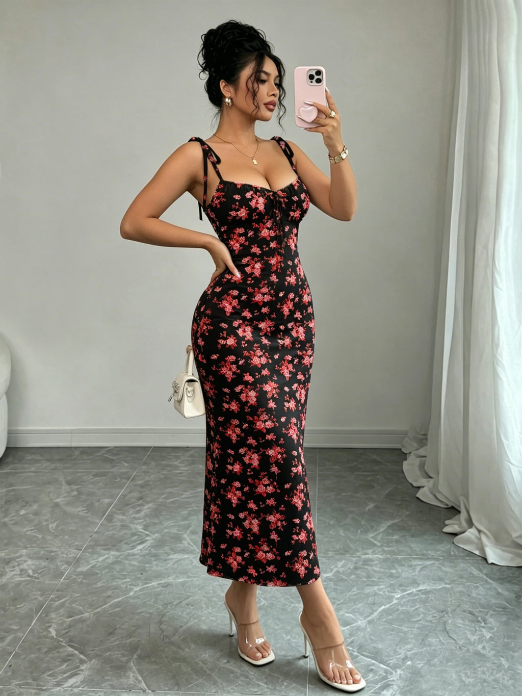 Tie-Strap Floral Fishtail Dress