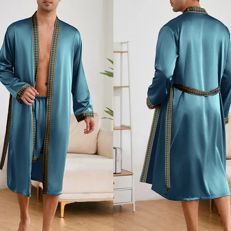 Ice Silk Pajamas 2Pcs Bathrobe