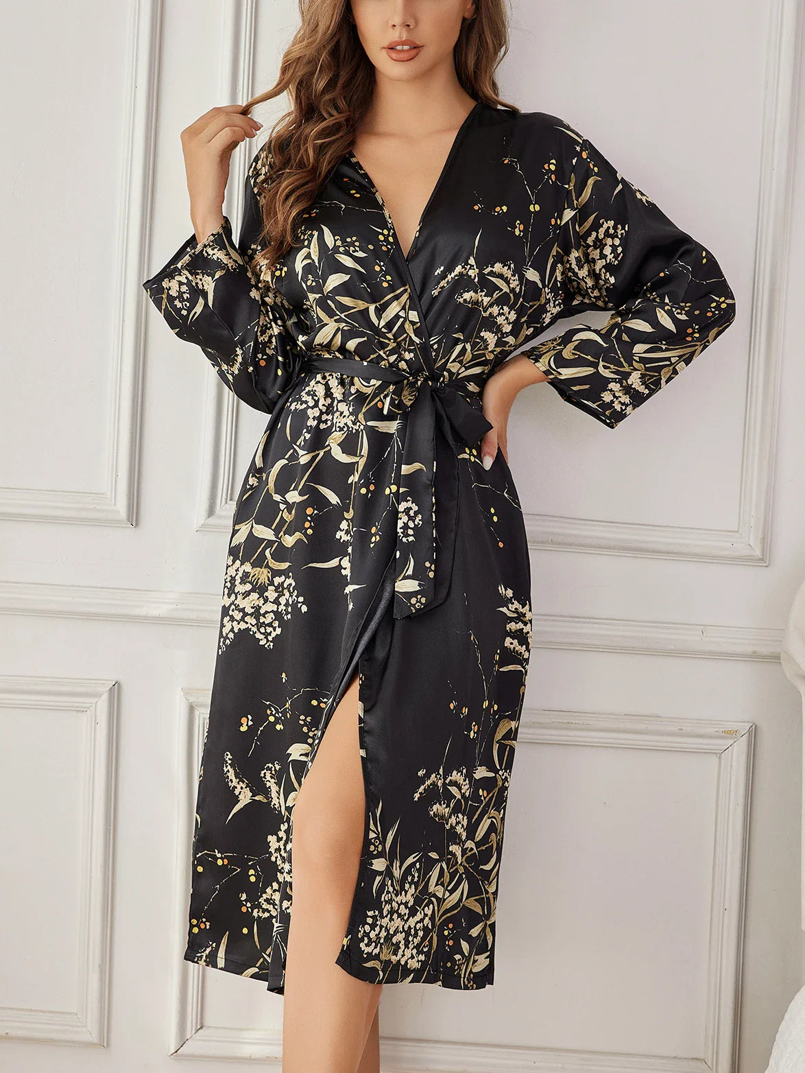 Elegant Silk Floral Robe