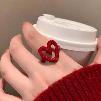 White Red Heart Ring