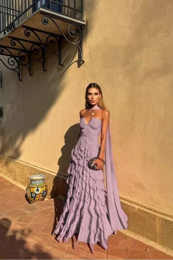 Halter Ruffle Chiffon Gown