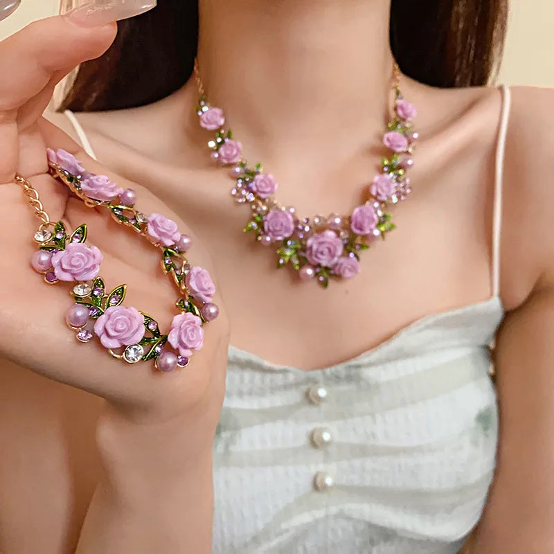 Crystal Pearl Necklace Set