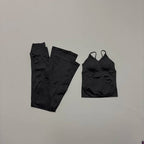 Nylon Solid Sleeveless True-To-Size Fit Two-Piece Yoga Set
