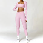 Nylon Solid Long Sleeve Two-Piece Yoga Set