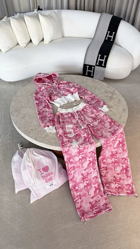 Women’s Y2K Pink Letter Graphic Zipper Sportswear Set