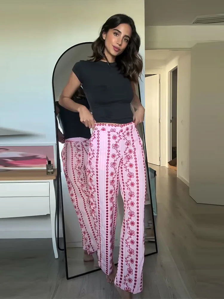 hfwomenfz Rainbow Print Wide-Leg Trousers