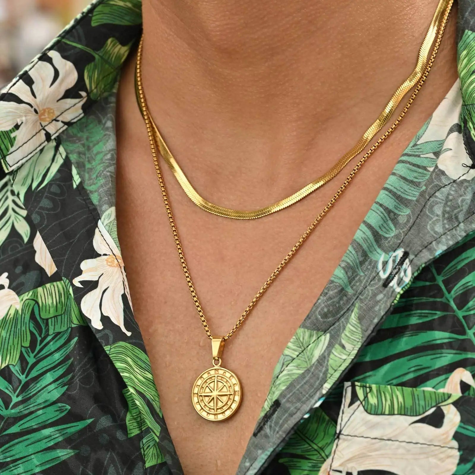 Mprainbow Compass Coin Necklace