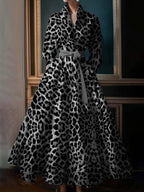 Boho Leopard Print Maxi Shirt Dress