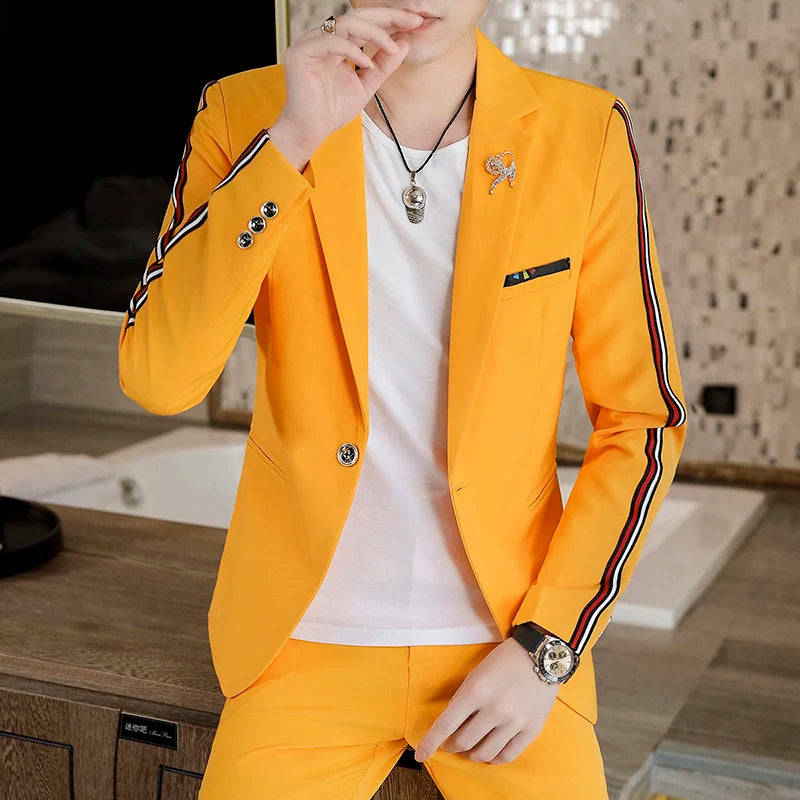 Korean Slim Two-Piece Suit Ensemble