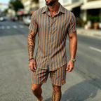 Striped Printed Shirt Shorts Set