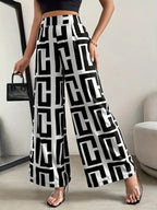 Checkered Print Bohemian Wide-Leg Pants