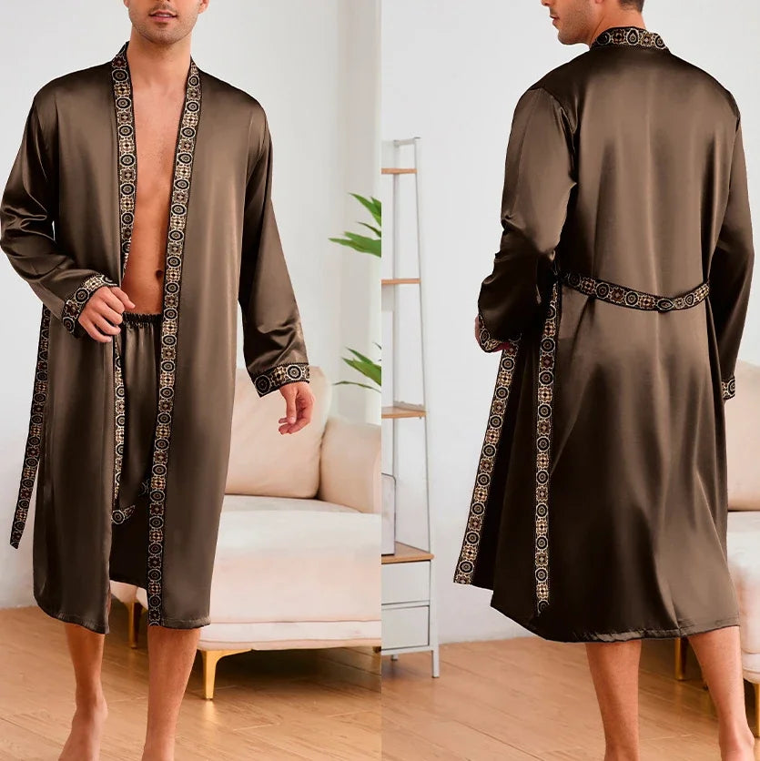 Ice Silk Pajamas 2Pcs Bathrobe