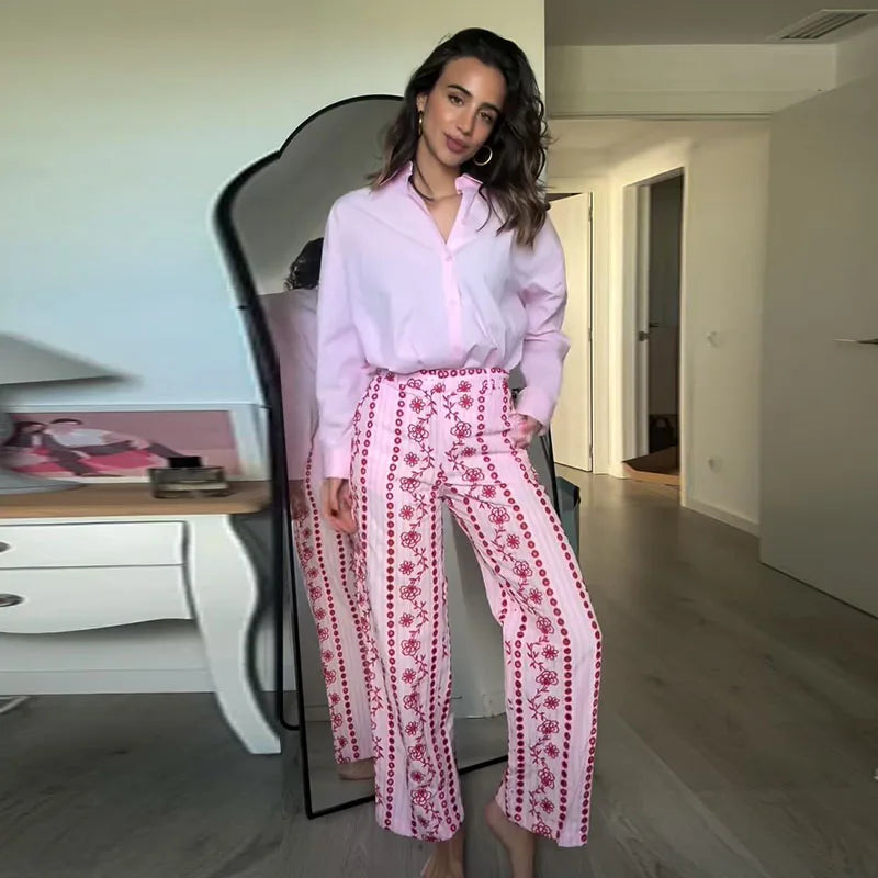 hfwomenfz Rainbow Print Wide-Leg Trousers