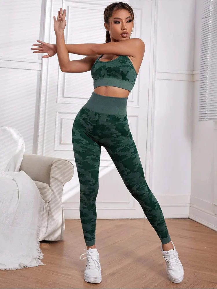 Nylon Graphic Print Sleeveless Two-Piece Yoga Set