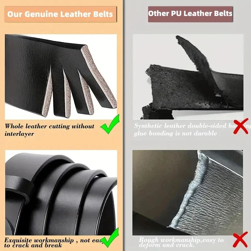 Korean Slim Genuine Leather Belt with Gold Buckle