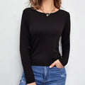 Broadcloth Solid Crew Neck Long Sleeve Top