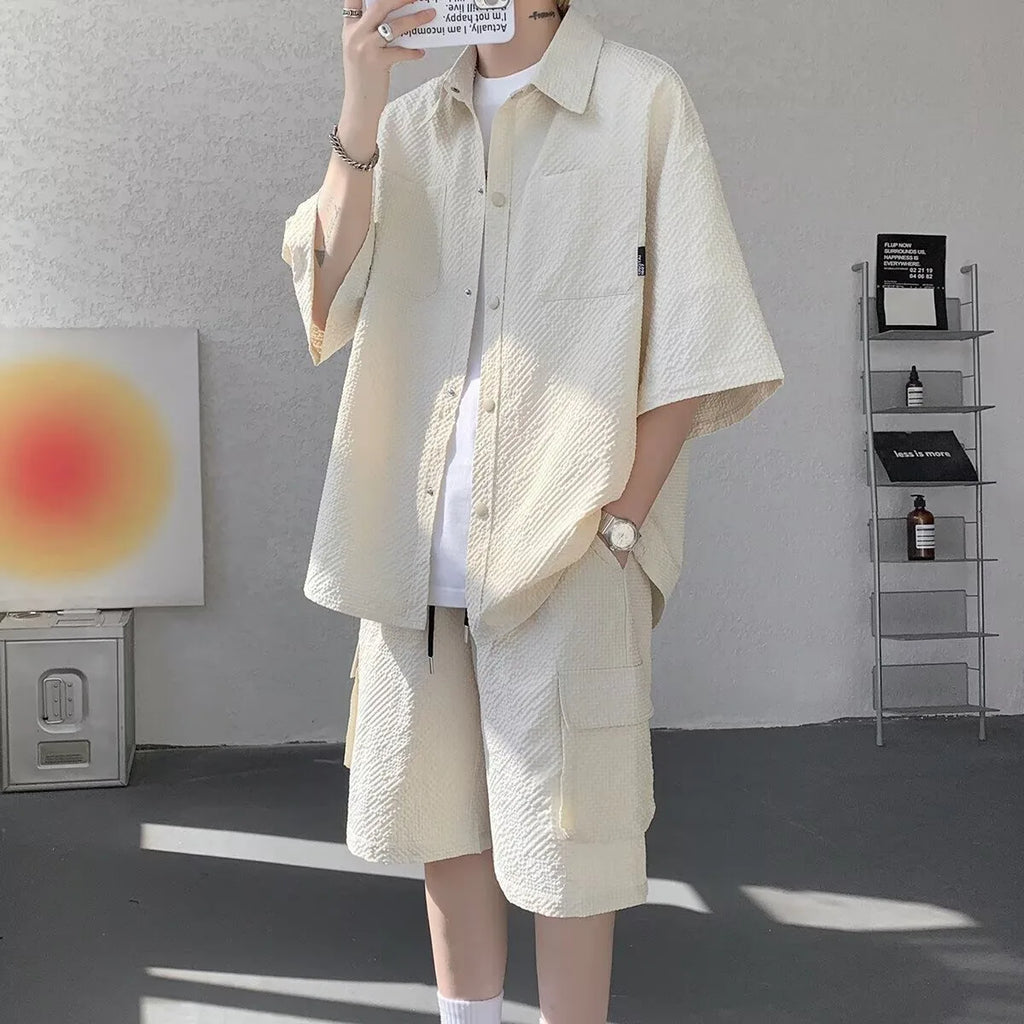 Ice Silk Shirt Shorts Korean Set