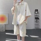 Ice Silk Shirt Shorts Korean Set
