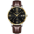 POEDAGAR Gold Leather Quartz Watch