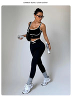 Nylon Crew Neck Pullover Two-Piece Yoga Set