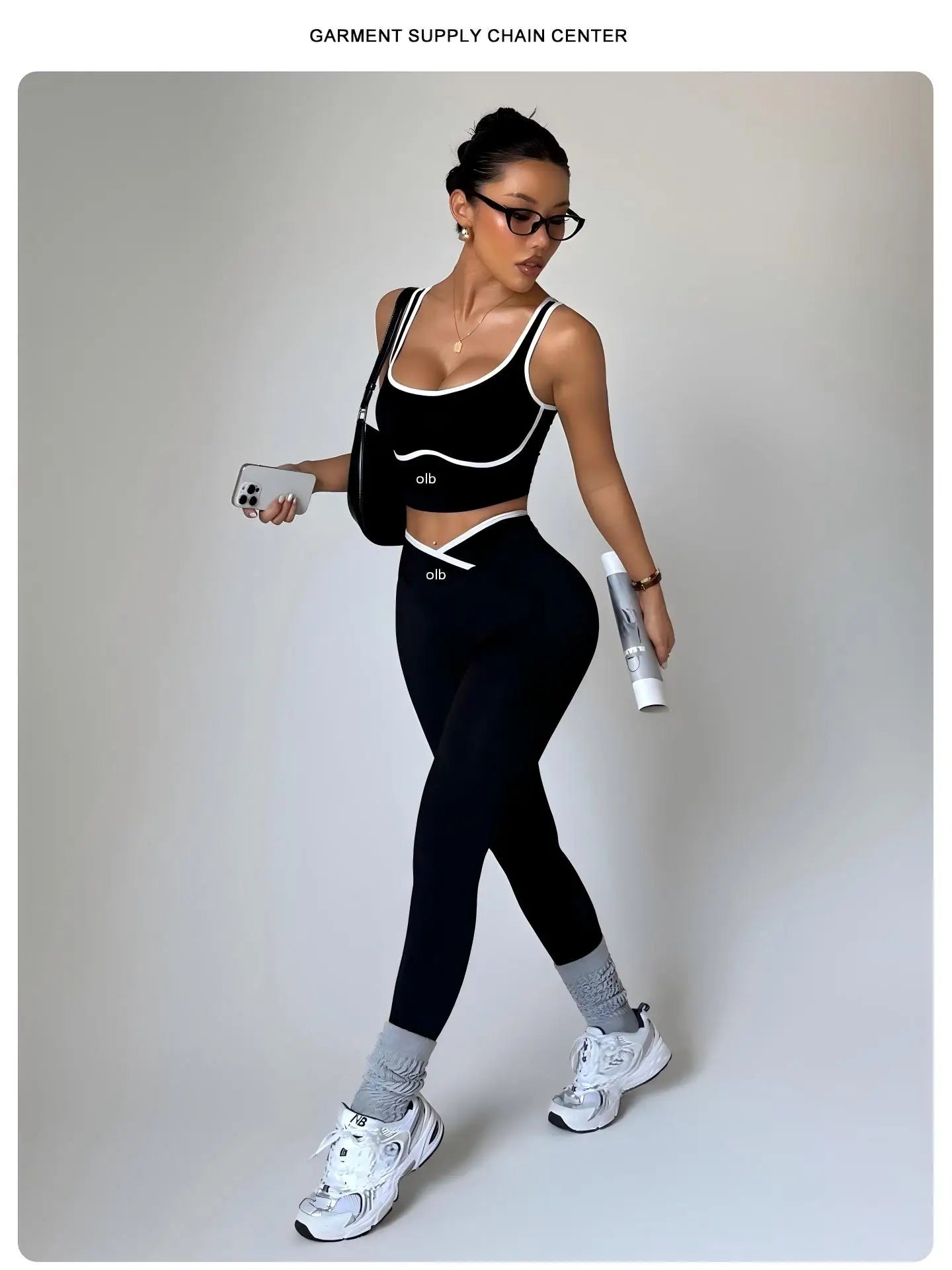 Nylon Crew Neck Pullover Two-Piece Yoga Set