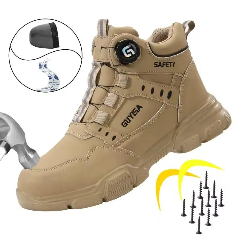 Rotating-Button Steel-Toe Work Boots