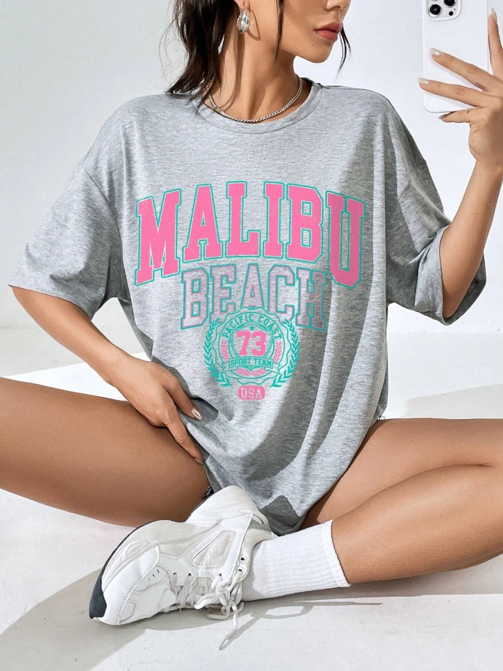Malibu Beach Letter Print T-Shirt