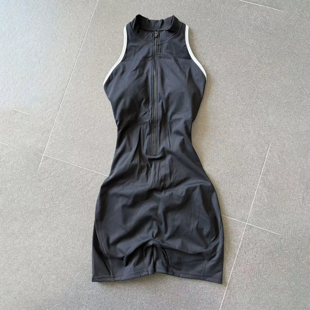 High-Stretch Knit Zip-Front Playsuit