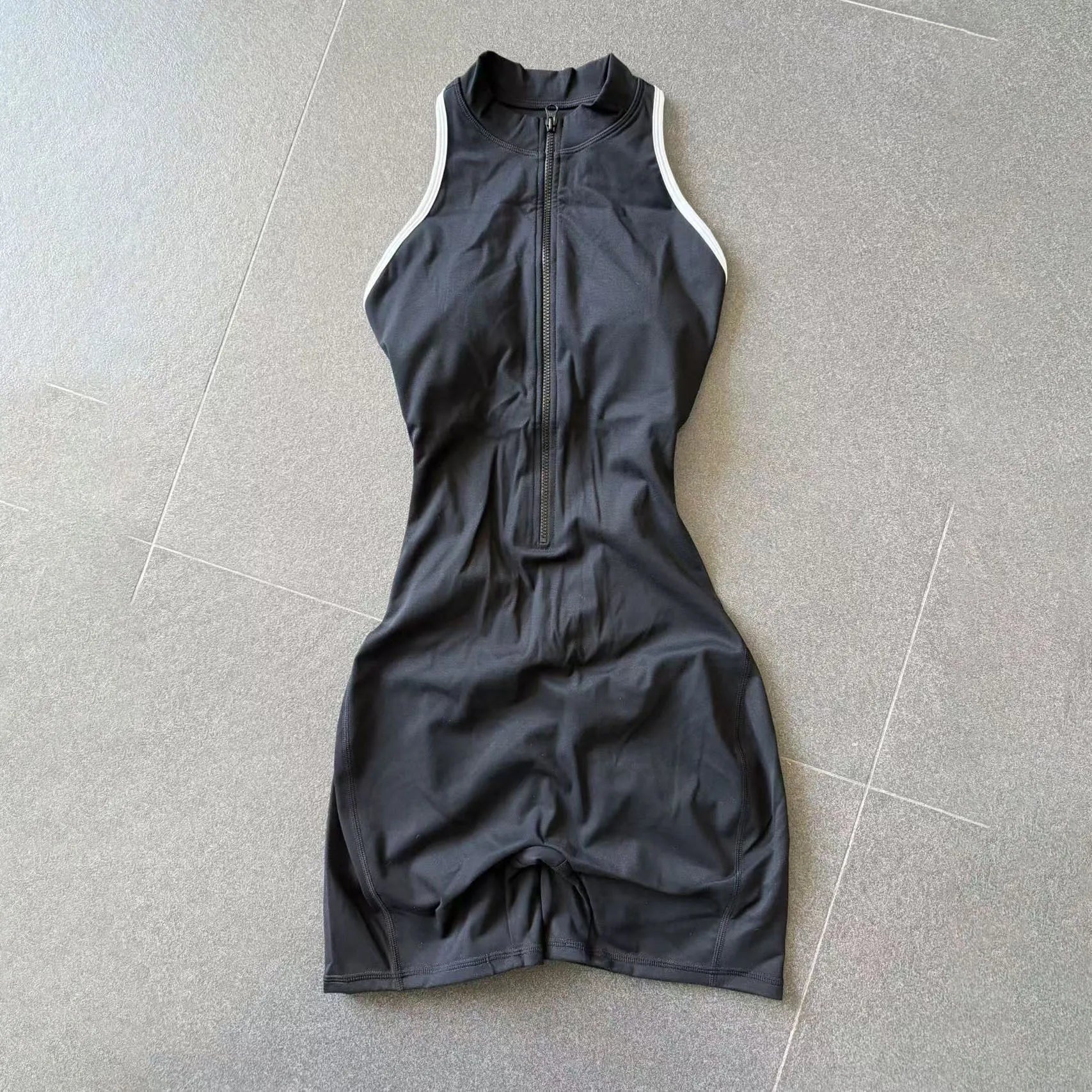 High-Stretch Knit Zip-Front Playsuit
