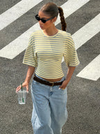 Polyester Striped Short Sleeve Top