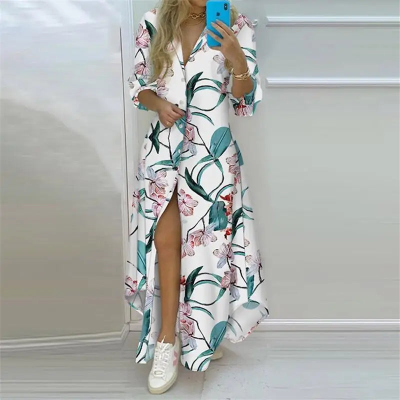 Elegant Printed Long Shirt Dress