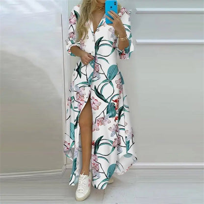 Elegant Printed Long Shirt Dress