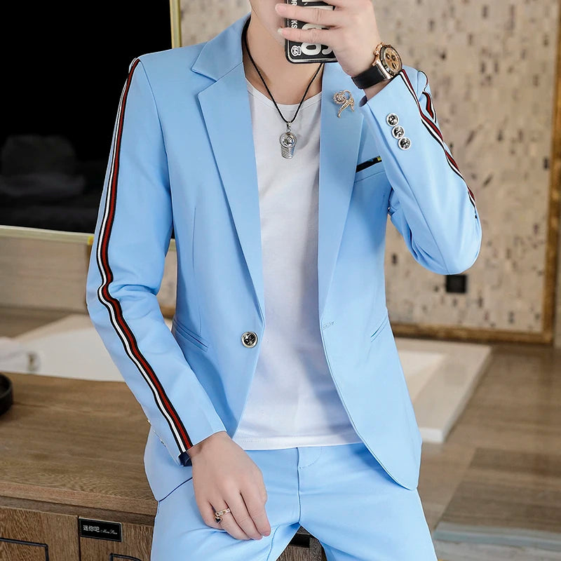 Korean Slim Two-Piece Suit Ensemble