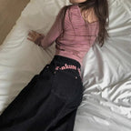 Flikii Letter-Embroidery Baggy Jeans