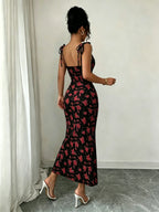 Tie-Strap Floral Fishtail Dress