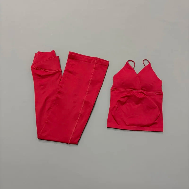 Nylon Solid Sleeveless True-To-Size Fit Two-Piece Yoga Set