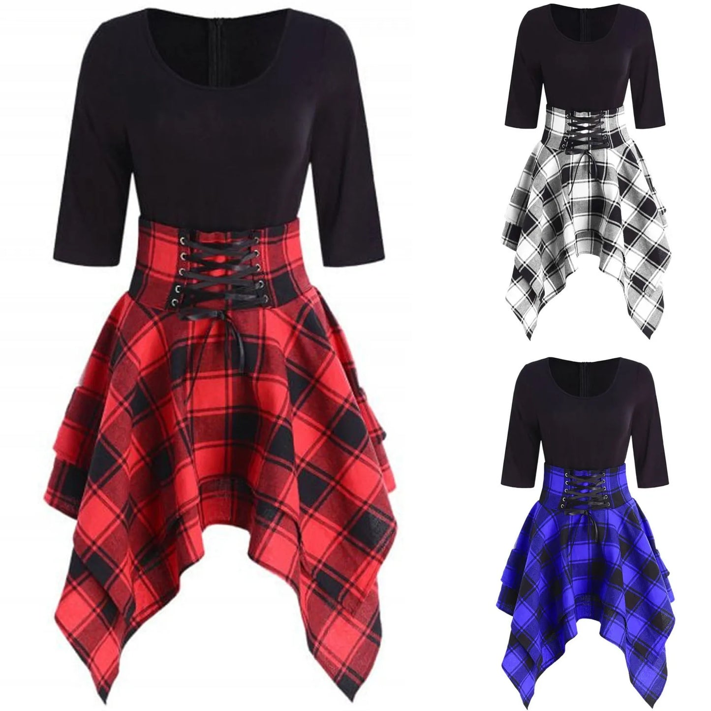 Asymmetrical Plaid Mini Dress