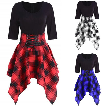 Asymmetrical Plaid Mini Dress